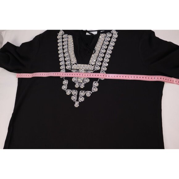 New York‎ & Company Black Tunic with Silver Embellishments Boho Style Size Large - Picture 6 of 8